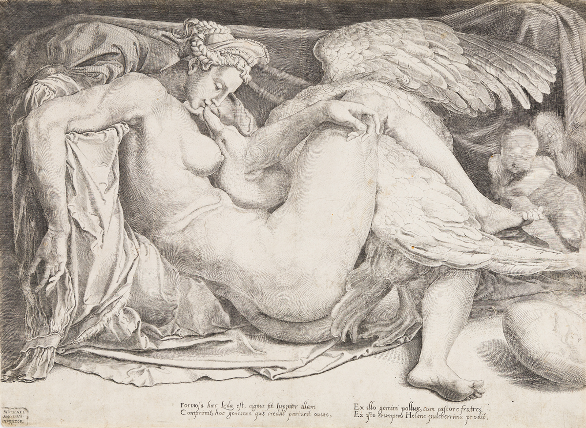 CORNELIS BOS (after Michelangelo)  Leda and the Swan